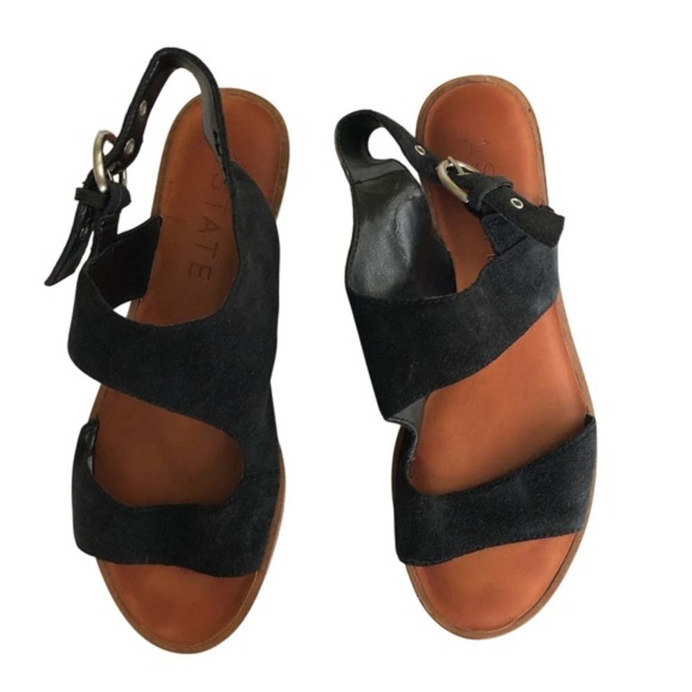 1. STATE Black Suede Sandals‎ 6.5 Strappy Buckle Slingback Minimalist Capsule